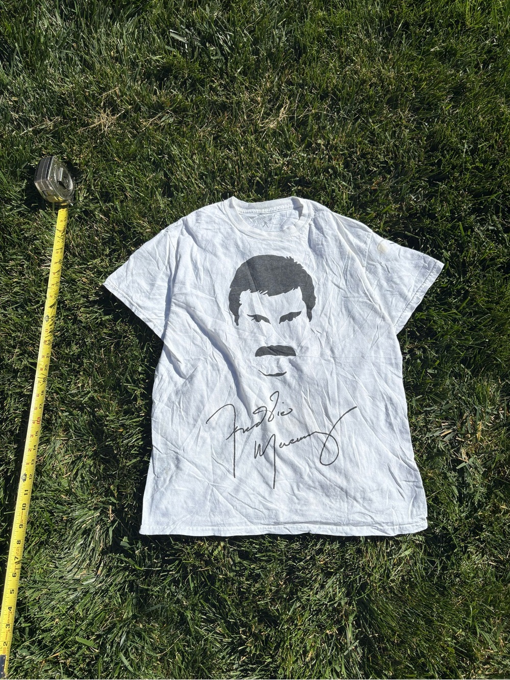 Freddie Mercury White Short Sleeve Tee with Black Graphic Portrait